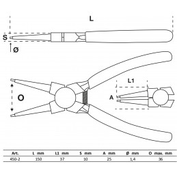 Pince pour circlips droite intérieurs  150 mm